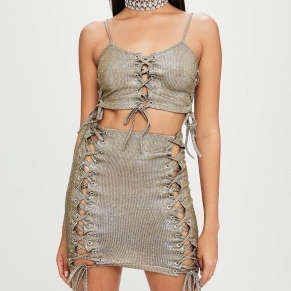 NWT Carli Bybel Missguided gold glitter 2 piece Size 6